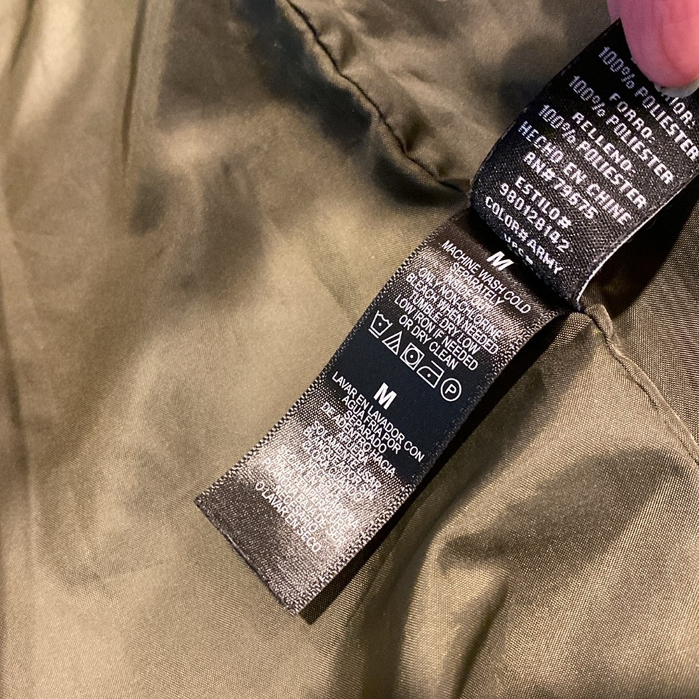 Lucky Brand Army Green Quilted Jacket Medium Full Zip Snap Coat - Picture 14 of 16